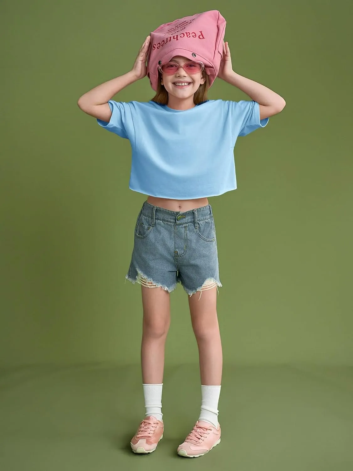 Girls Athletic Oversized Crop Tops Kids Drop Shoulder Short Sleeve T Shirts Workout Tees 5-14 Years