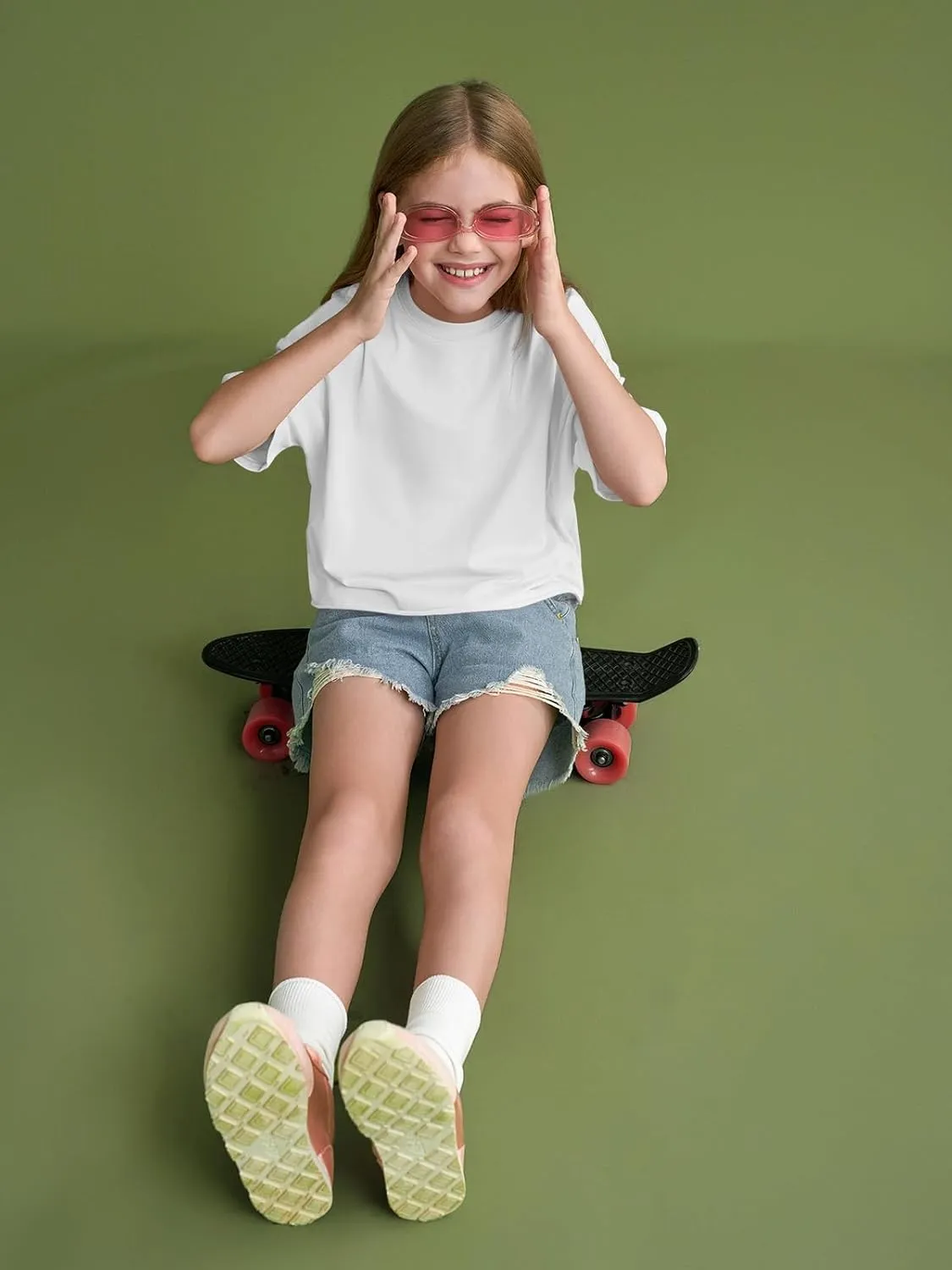 Girls Athletic Oversized Crop Tops Kids Drop Shoulder Short Sleeve T Shirts Workout Tees 5-14 Years