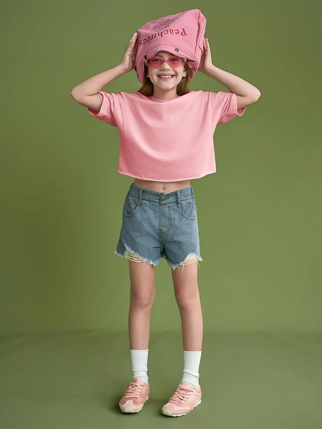 Girls Athletic Oversized Crop Tops Kids Drop Shoulder Short Sleeve T Shirts Workout Tees 5-14 Years