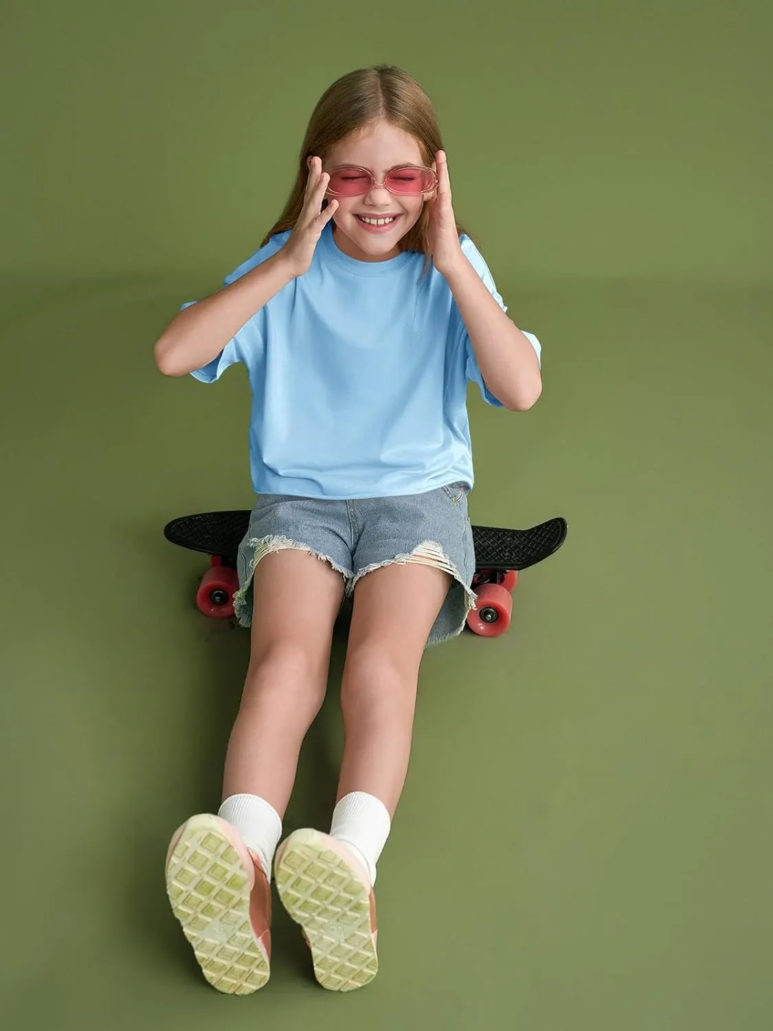 Girls Athletic Oversized Crop Tops Kids Drop Shoulder Short Sleeve T Shirts Workout Tees 5-14 Years