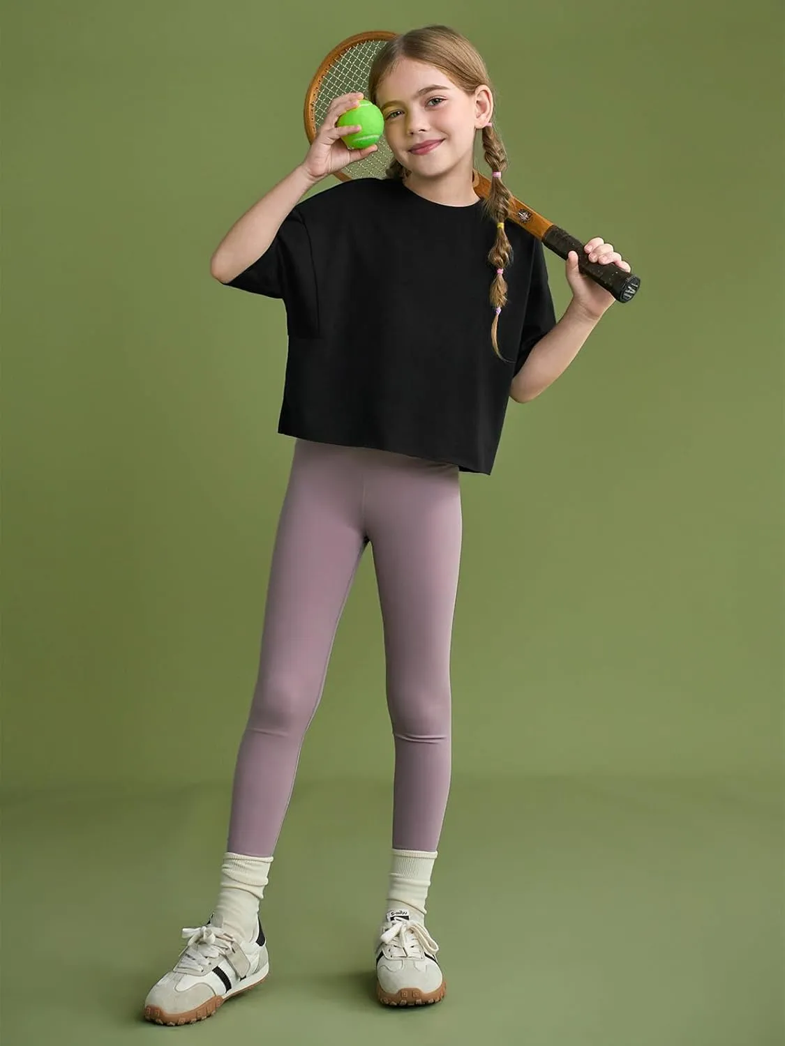 Girls Athletic Oversized Crop Tops Kids Drop Shoulder Short Sleeve T Shirts Workout Tees 5-14 Years