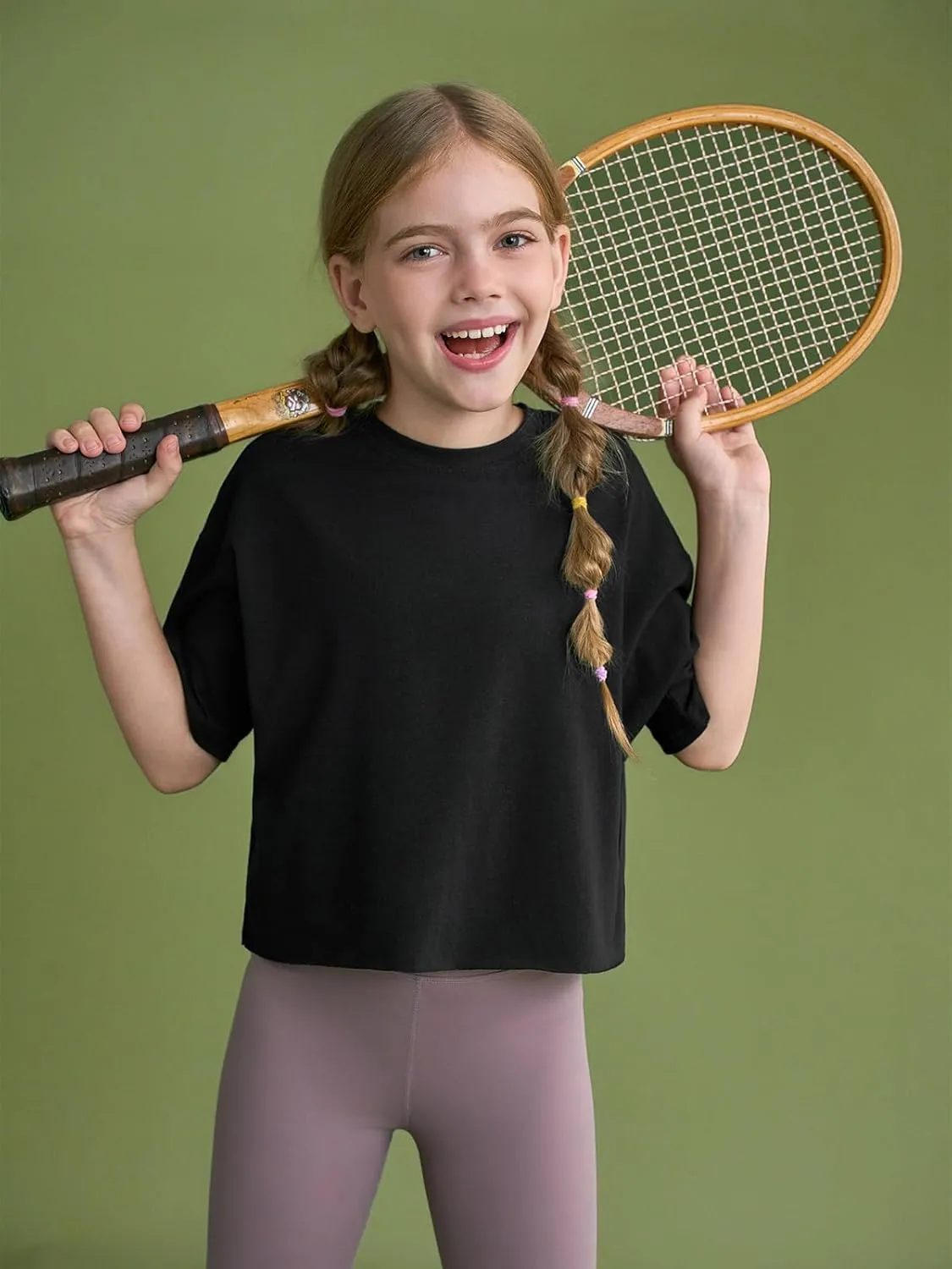 Girls Athletic Oversized Crop Tops Kids Drop Shoulder Short Sleeve T Shirts Workout Tees 5-14 Years