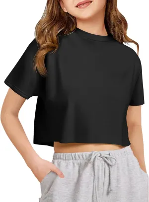 Girls Athletic Oversized Crop Tops Kids Drop Shoulder Short Sleeve T Shirts Workout Tees 5-14 Years