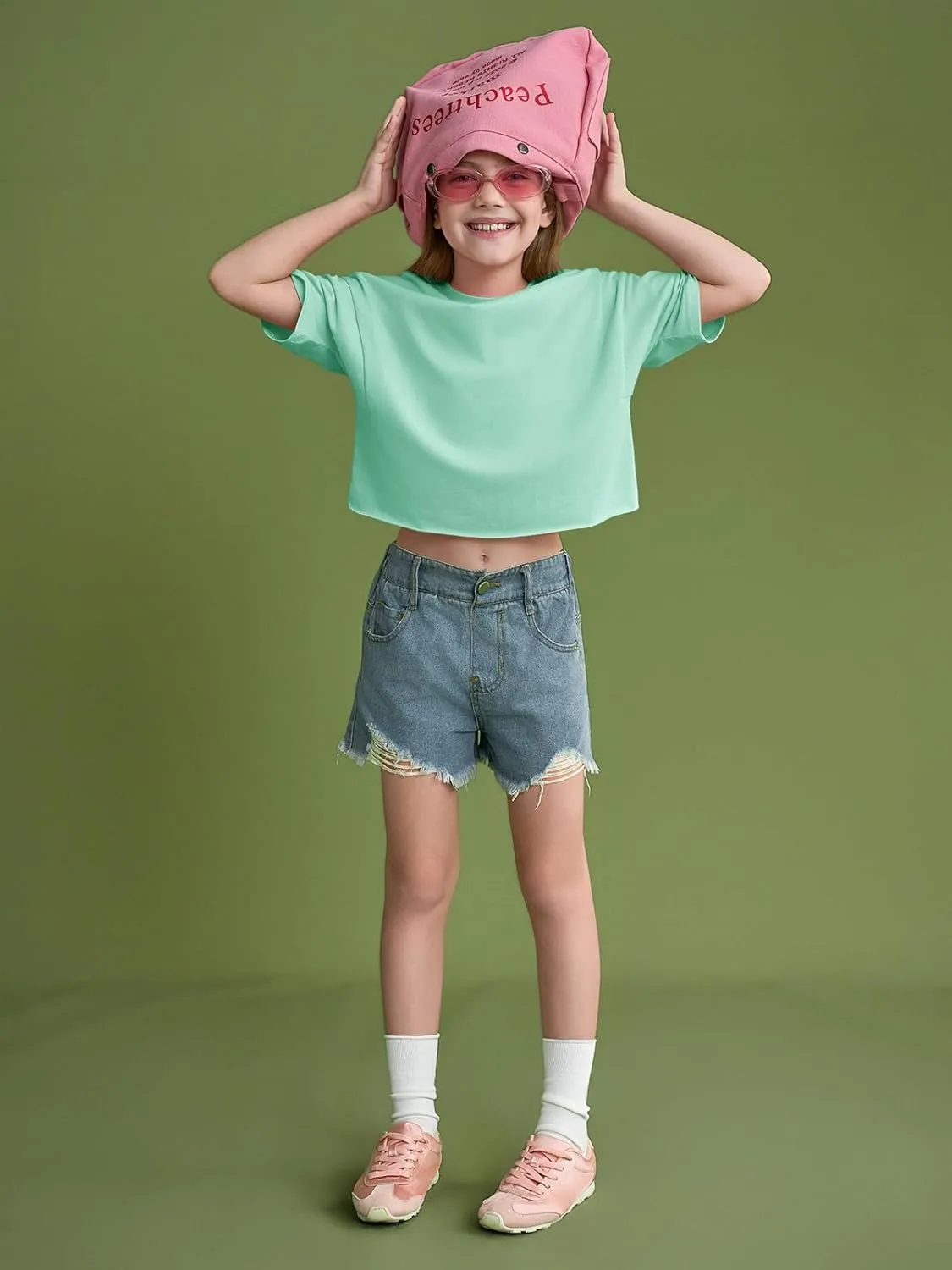 Girls Athletic Oversized Crop Tops Kids Drop Shoulder Short Sleeve T Shirts Workout Tees 5-14 Years