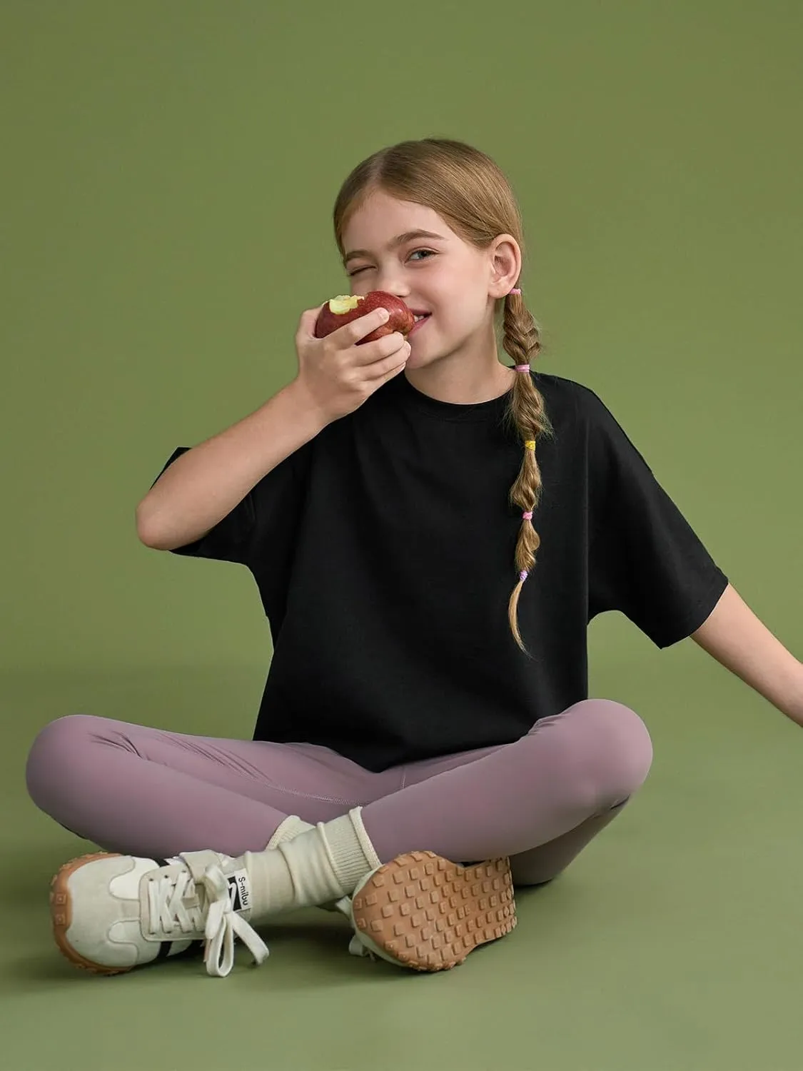 Girls Athletic Oversized Crop Tops Kids Drop Shoulder Short Sleeve T Shirts Workout Tees 5-14 Years