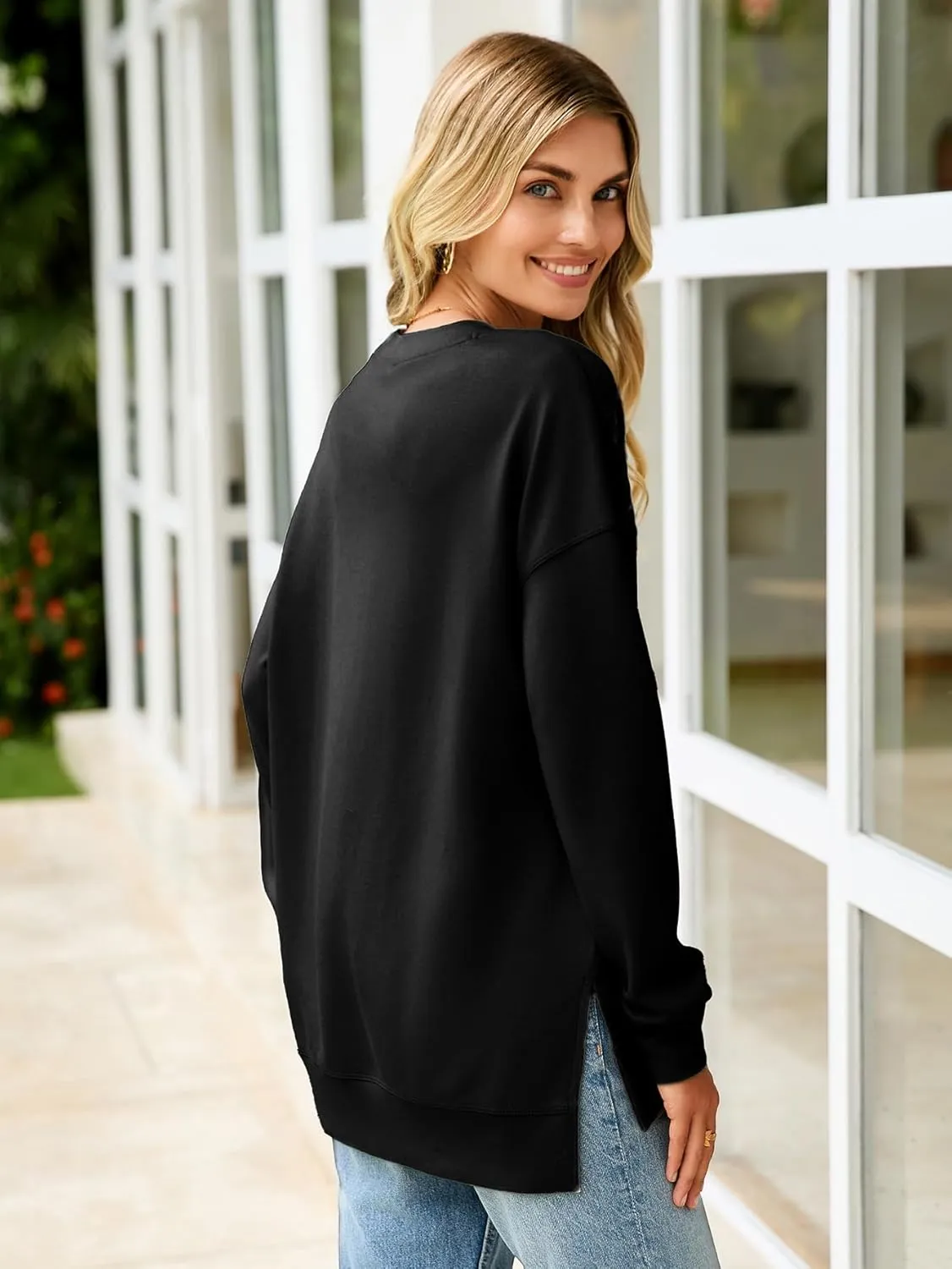Glamaker Women's Long Sleeve V Neck Sweatshirt Air Essentials Soft Loose Pullover Sweatshirts