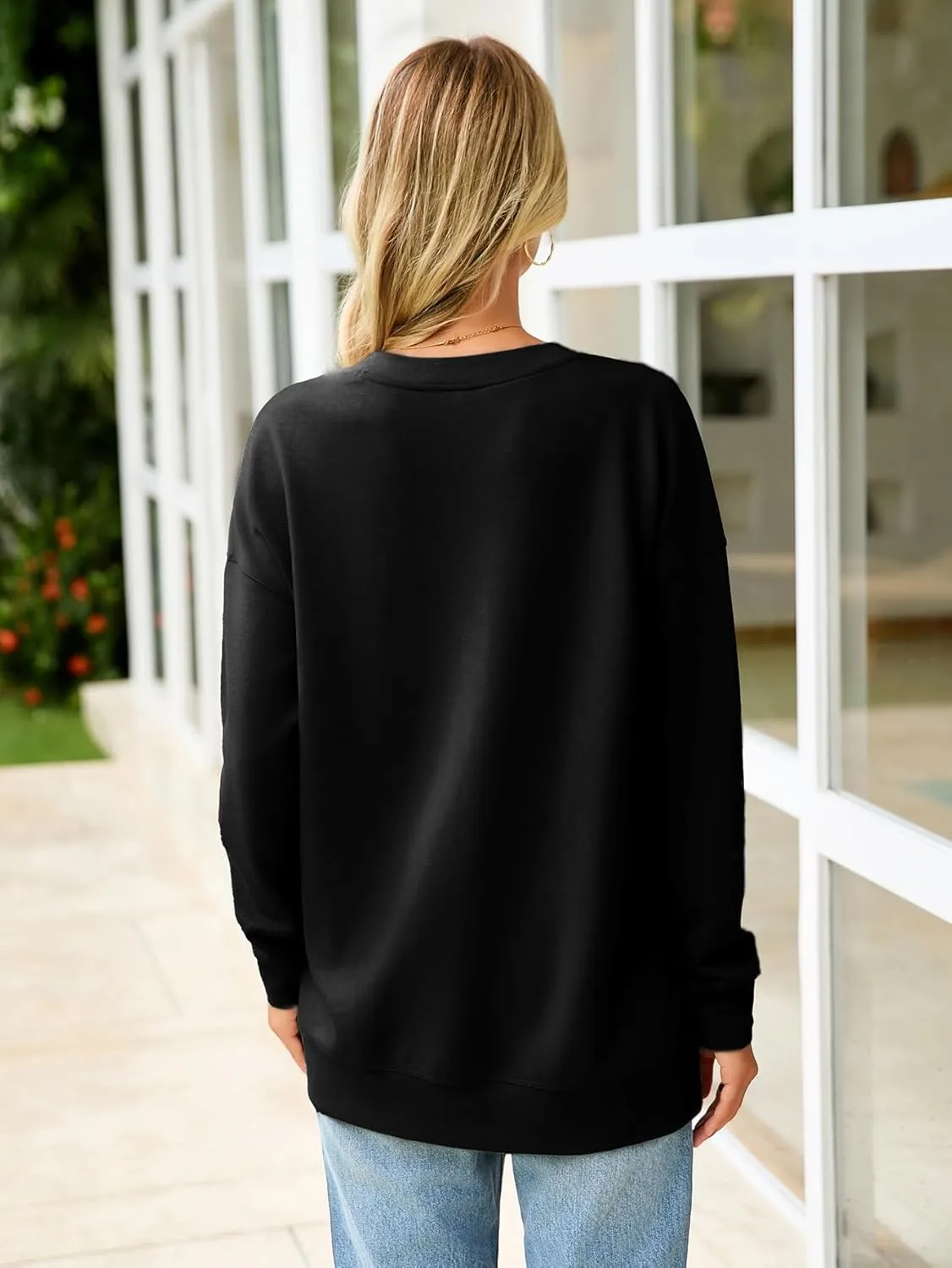 Glamaker Women's Long Sleeve V Neck Sweatshirt Air Essentials Soft Loose Pullover Sweatshirts