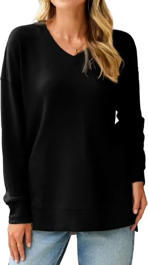 Glamaker Women's Long Sleeve V Neck Sweatshirt Air Essentials Soft Loose Pullover Sweatshirts