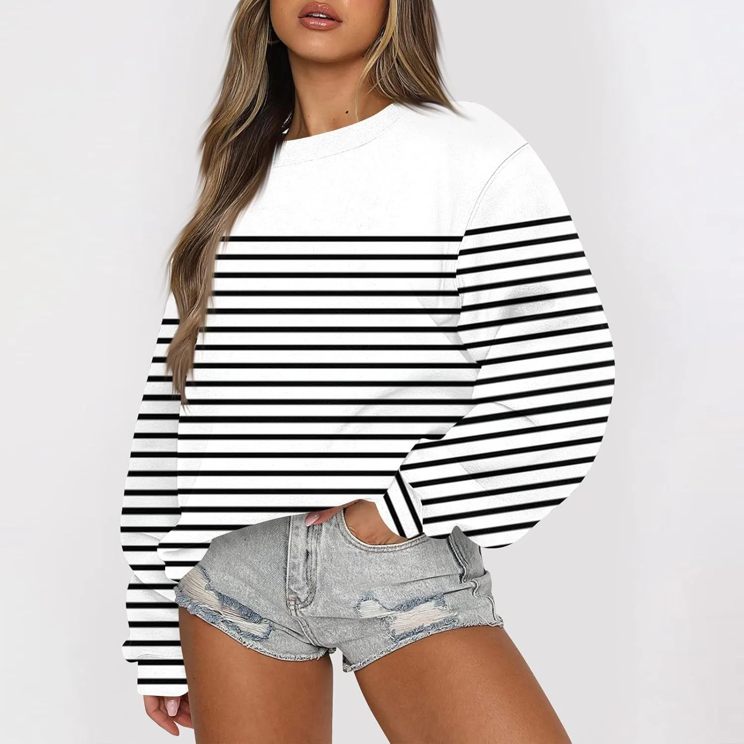 GOFULY Crew Neck Oversized Sweatshirt For Girls Long Sleeve Fall Tops Crop Striped Color Block Sweatshirts Winter Pullover