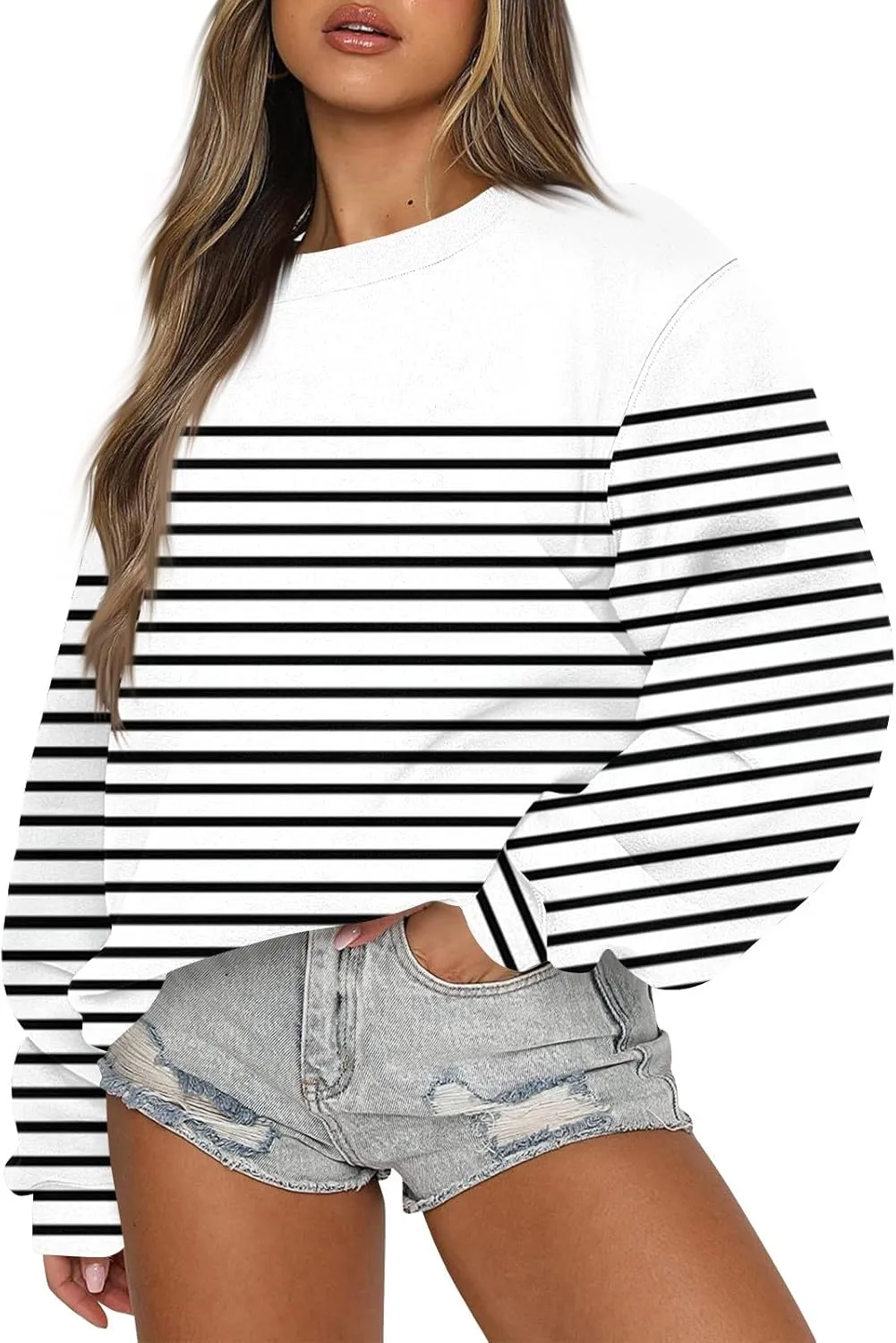GOFULY Crew Neck Oversized Sweatshirt For Girls Long Sleeve Fall Tops Crop Striped Color Block Sweatshirts Winter Pullover