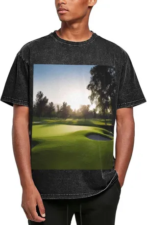 Golf Course Mens Oversized T Shirts Vintage Cotton Short Sleeves Casual Summer Tee Washed Unisex Tops