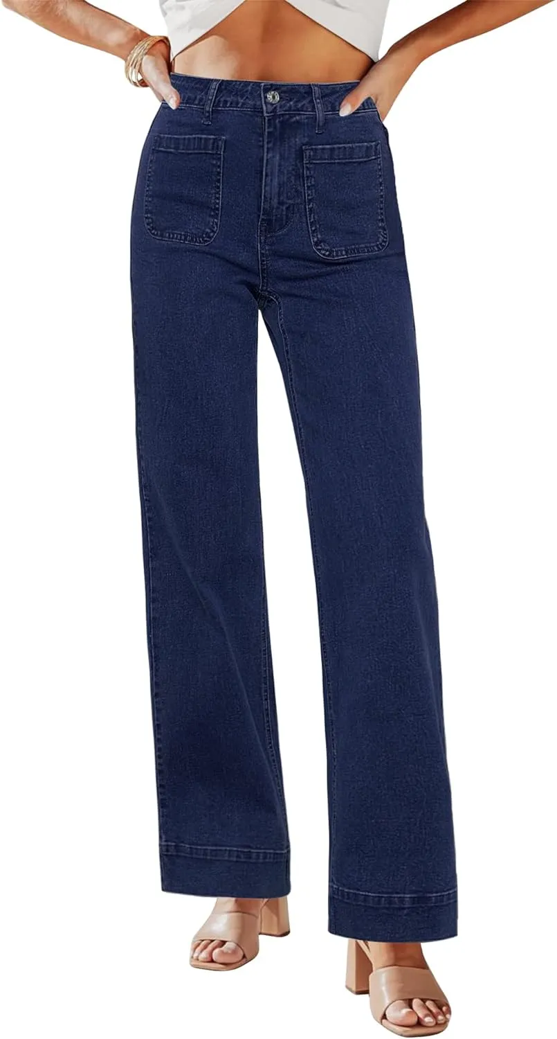 GRAPENT Wide Leg Jeans for Women High Waisted Flare Trendy Stretchy Denim Pants Duo Pockets Trouser Jeans