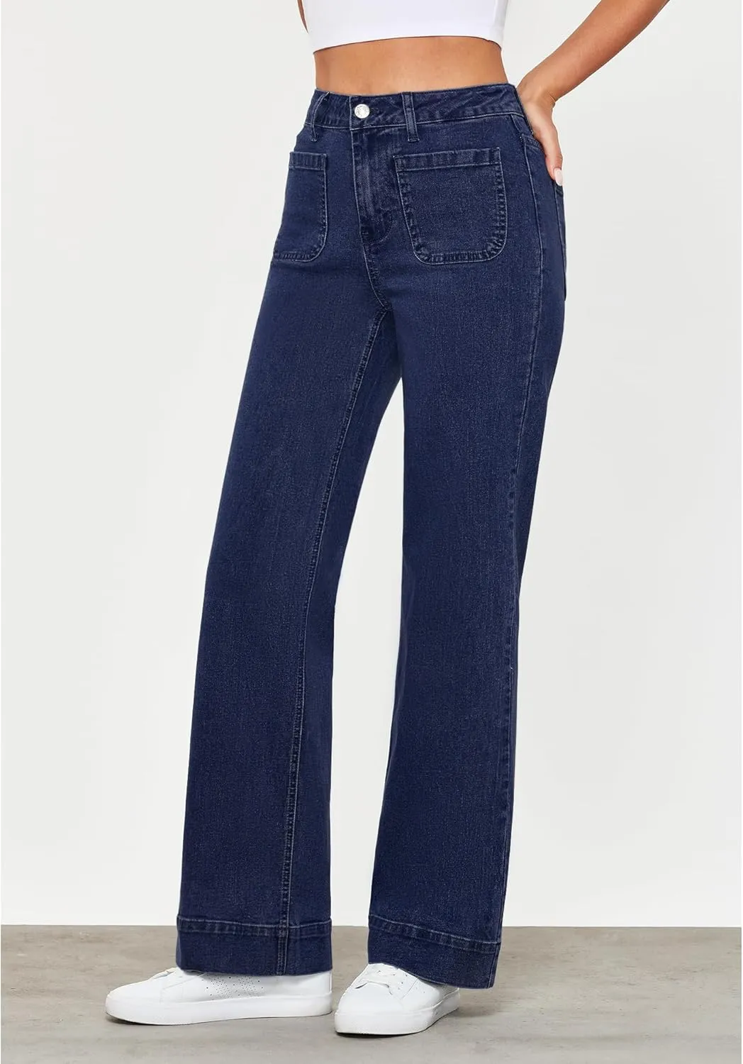 GRAPENT Wide Leg Jeans for Women High Waisted Flare Trendy Stretchy Denim Pants Duo Pockets Trouser Jeans