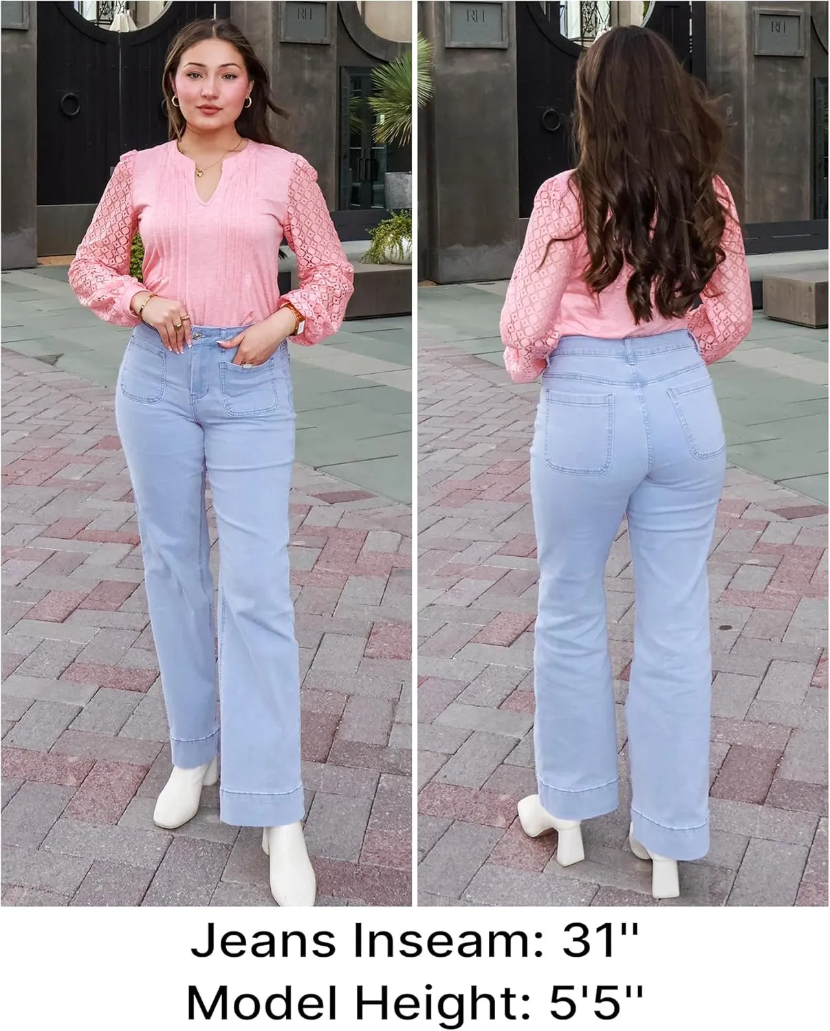 GRAPENT Wide Leg Jeans for Women High Waisted Flare Trendy Stretchy Denim Pants Duo Pockets Trouser Jeans