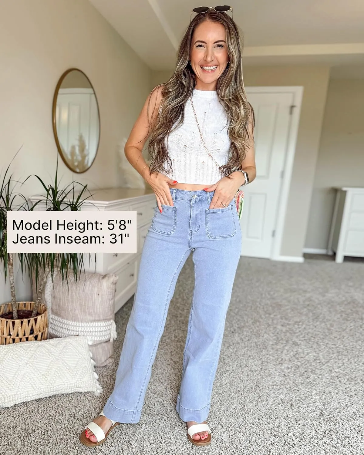 GRAPENT Wide Leg Jeans for Women High Waisted Flare Trendy Stretchy Denim Pants Duo Pockets Trouser Jeans