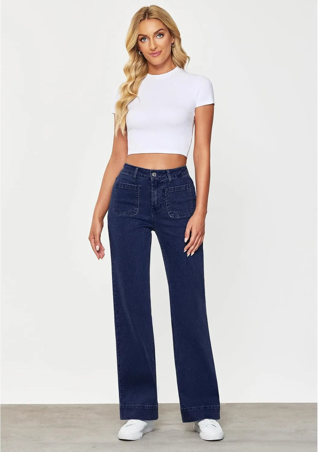GRAPENT Wide Leg Jeans for Women High Waisted Flare Trendy Stretchy Denim Pants Duo Pockets Trouser Jeans
