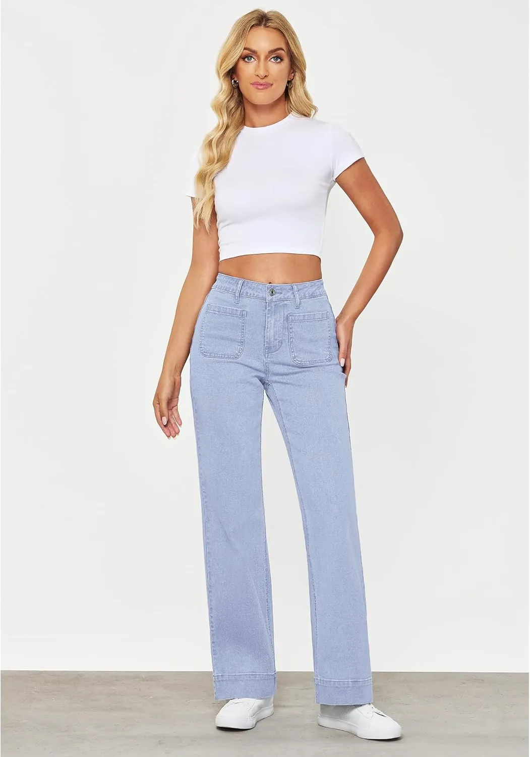 GRAPENT Wide Leg Jeans for Women High Waisted Flare Trendy Stretchy Denim Pants Duo Pockets Trouser Jeans