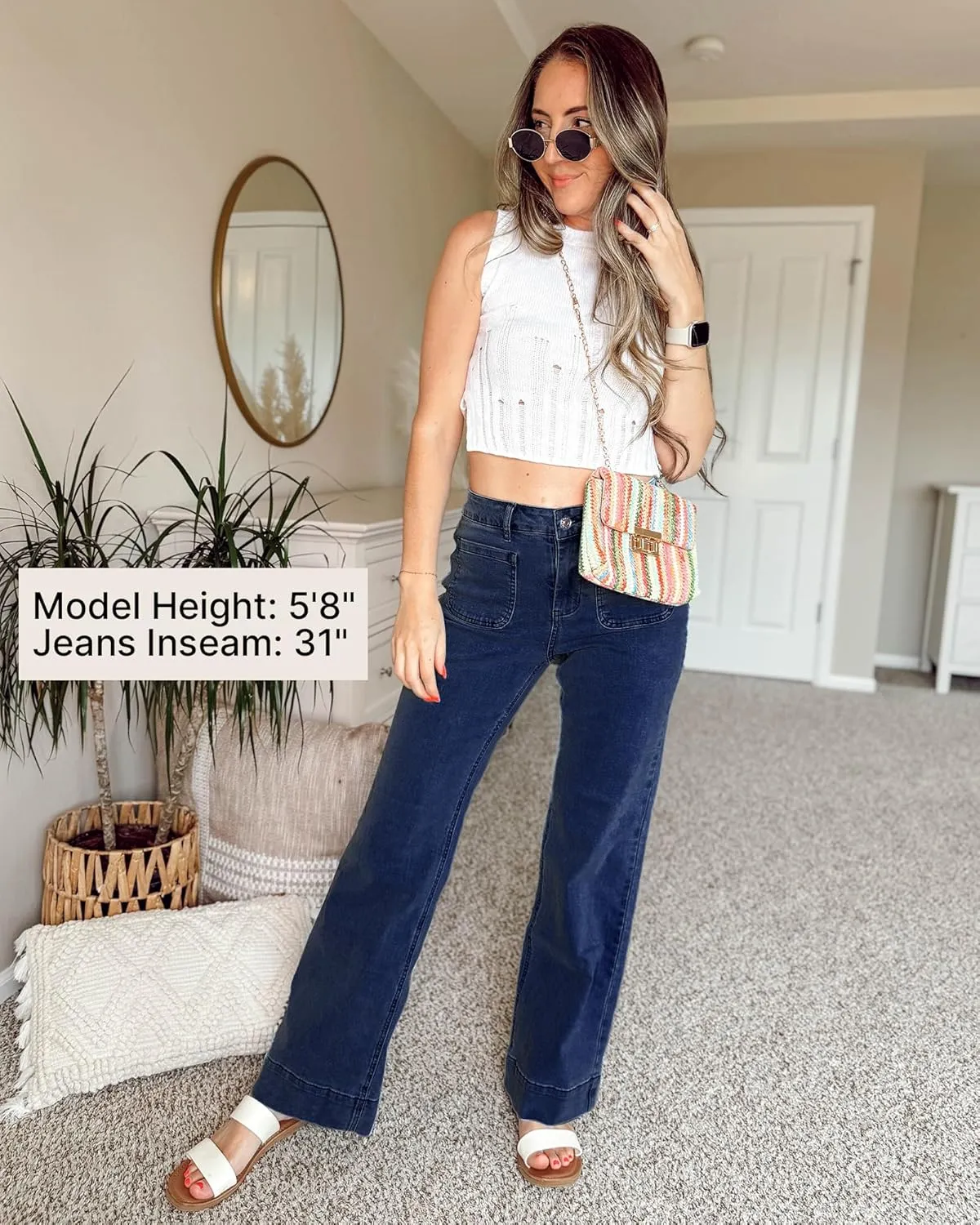 GRAPENT Wide Leg Jeans for Women High Waisted Flare Trendy Stretchy Denim Pants Duo Pockets Trouser Jeans