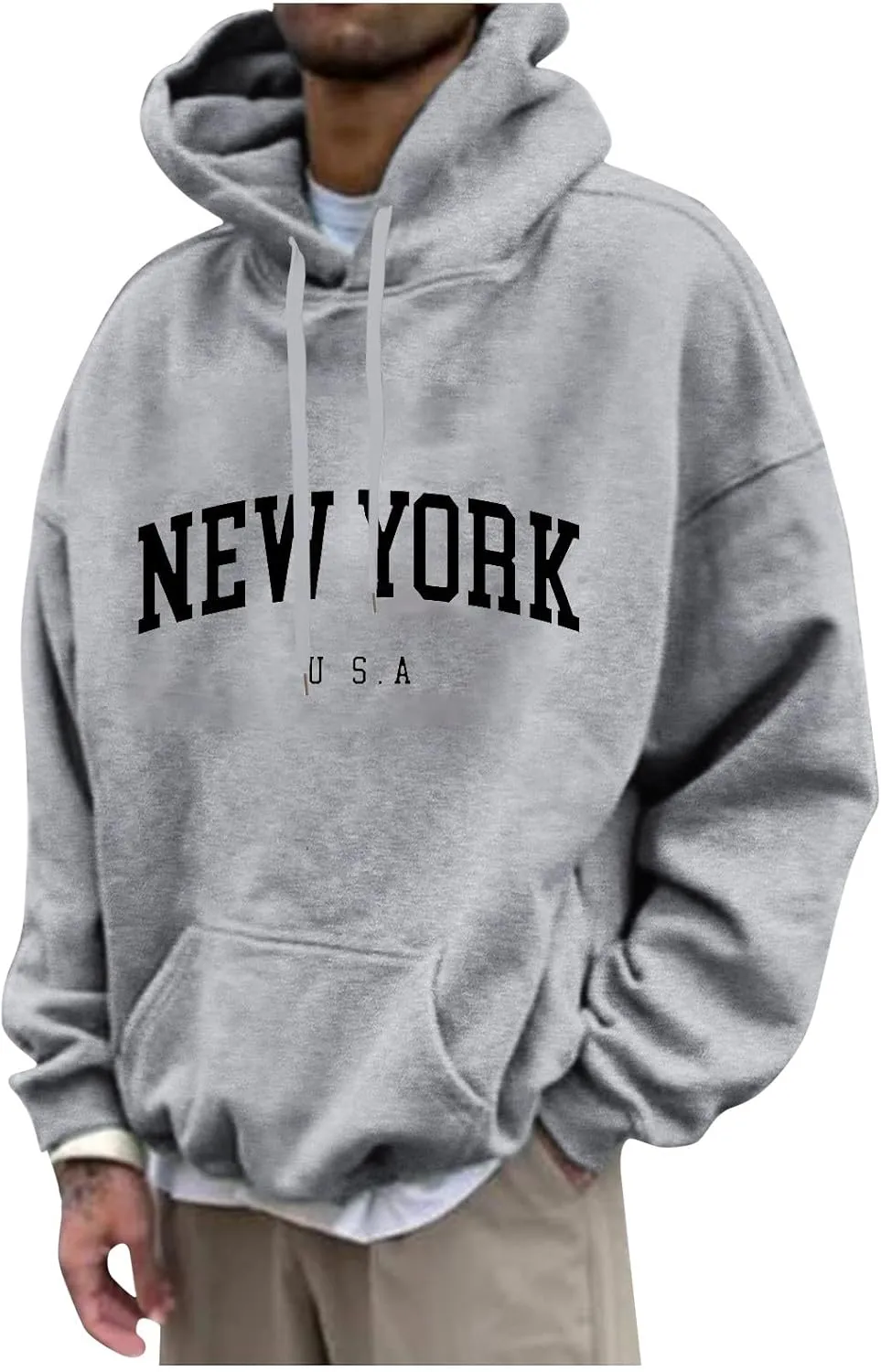Graphic Hoodies for Men Letter Print Hoodies New York Country Sweatshirt Solid Long Sleeve Y2K Hoodie