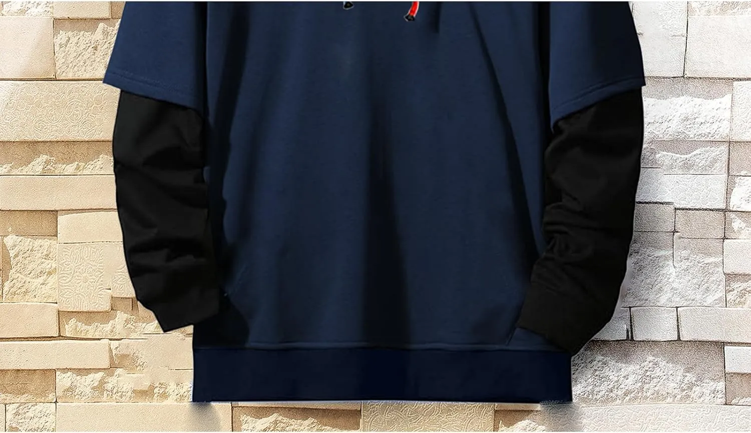 GURUNVANI Fashion Hoodies Men's Color Block Pullover O-Neck Hooded Sweatshirt Patchwork