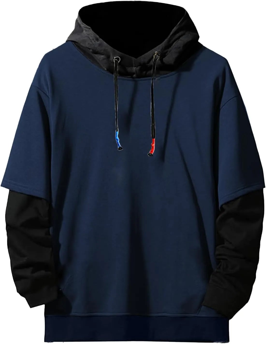 GURUNVANI Fashion Hoodies Men's Color Block Pullover O-Neck Hooded Sweatshirt Patchwork