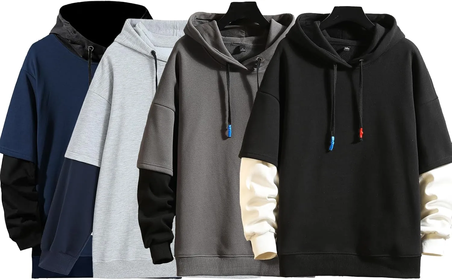 GURUNVANI Fashion Hoodies Men's Color Block Pullover O-Neck Hooded Sweatshirt Patchwork