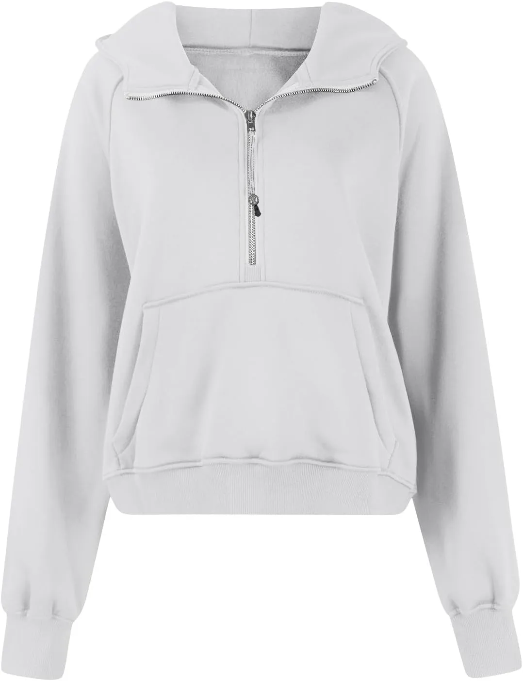 Half Zip Hoodie Cropped Fleece Sweatshirts for Women Oversized Stand Collar Thumb Hole Comfy Pullover Hoodies