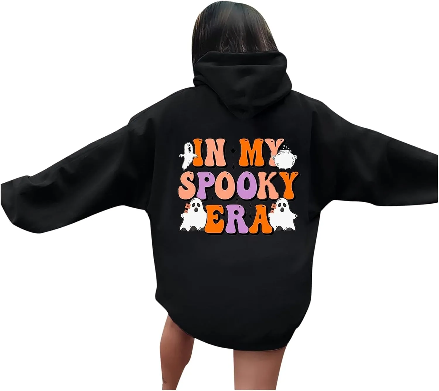 Halloween Hoodies for Teen Girls Spooky Season Letter Print Cute Halloween Sweatshirt Casual Trendy Halloween Clothes