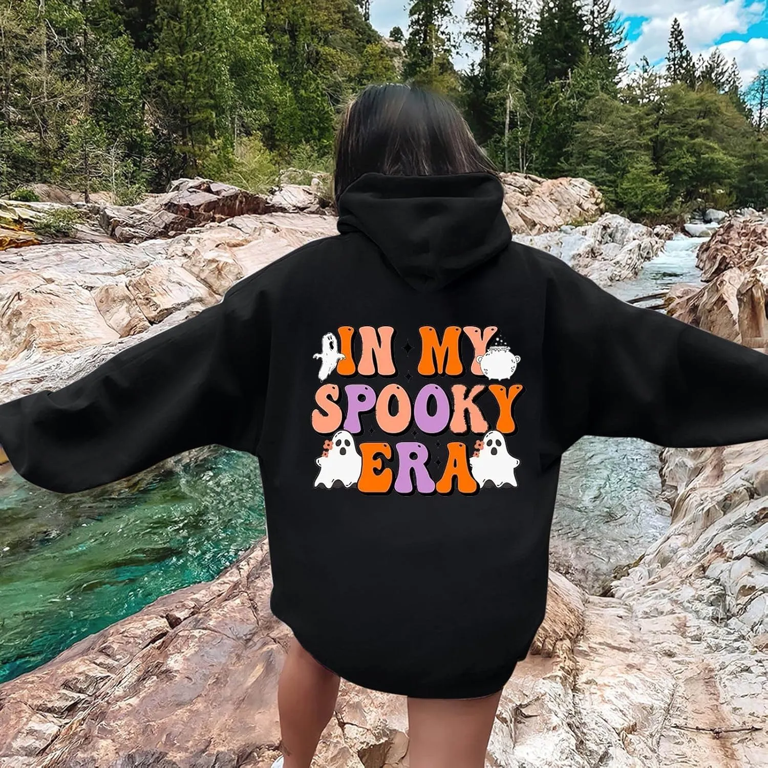 Halloween Hoodies for Teen Girls Spooky Season Letter Print Cute Halloween Sweatshirt Casual Trendy Halloween Clothes