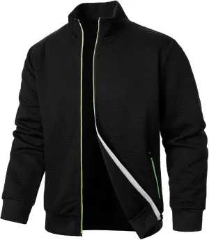 Henlley Shirts for Men Fashion Casual Solid Color Zippered Jacket Top Mens Jacket Mens Long Sleeve Tee Shirts Fall
