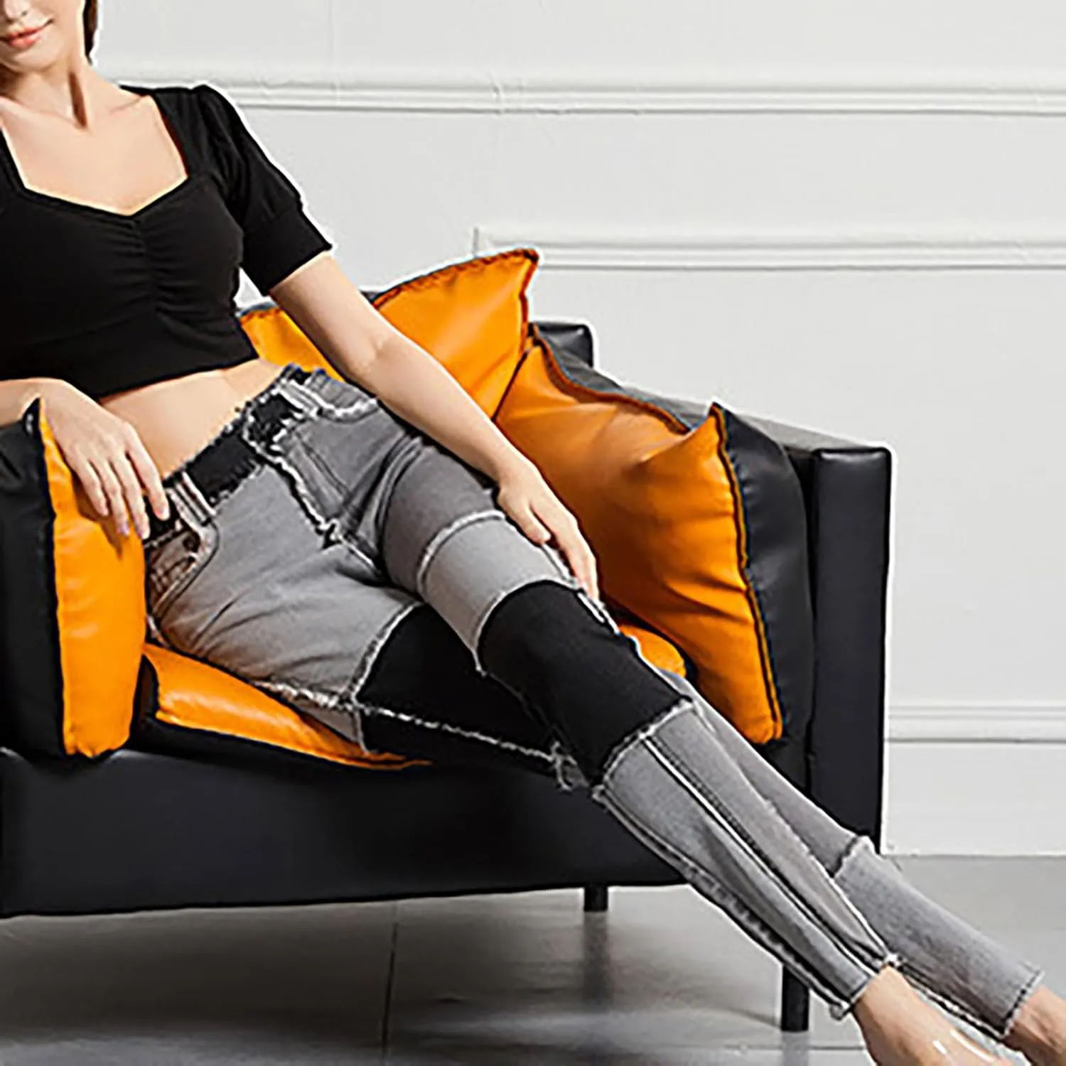 HGps8w Womens Patchwork Stretch Skinny Jeans - Slim Fit High Waisted Streetwear Denim Pants with Pockets