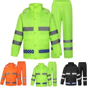 Hi Vis Rain Suits for Men Reflective Work Outfits Waterproof Hooded Jacket Utility & Safety Pants Working Sets Coats