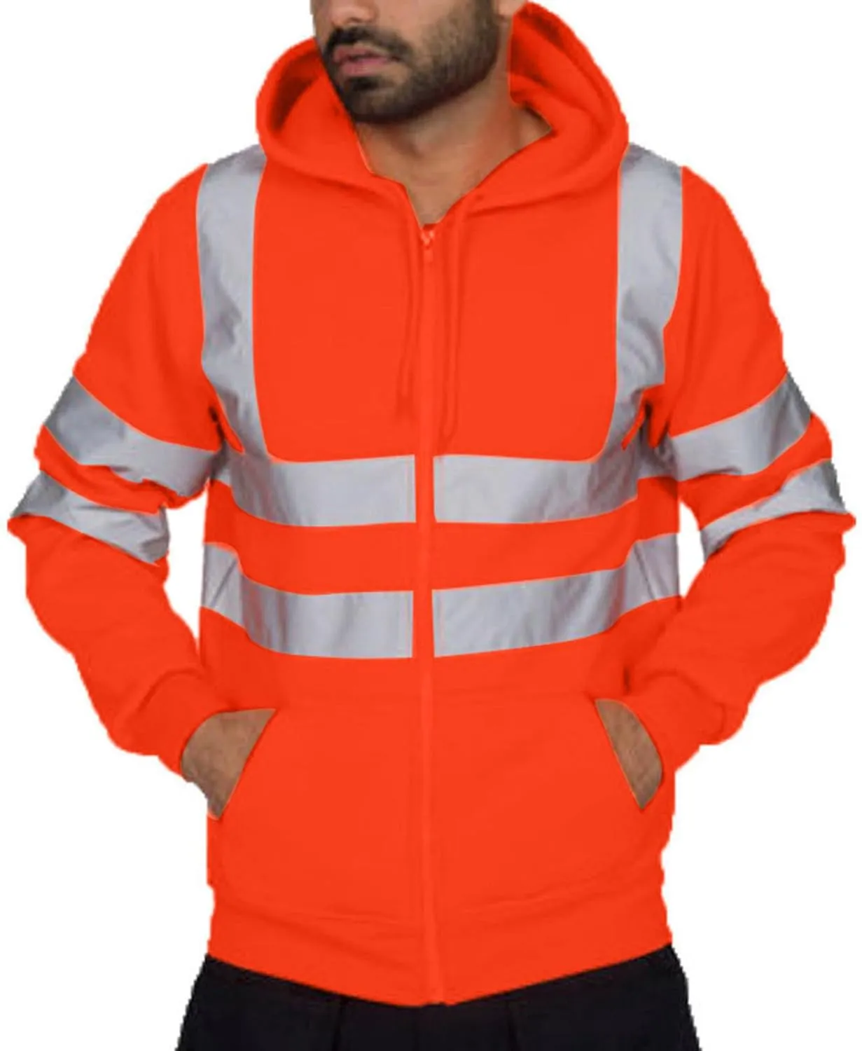 High Visibility Safety Sweatshirt for Men Full Zip Up Hooded Jacket Work Utility Hi-Vis Hoodies Novelty Outwear Top