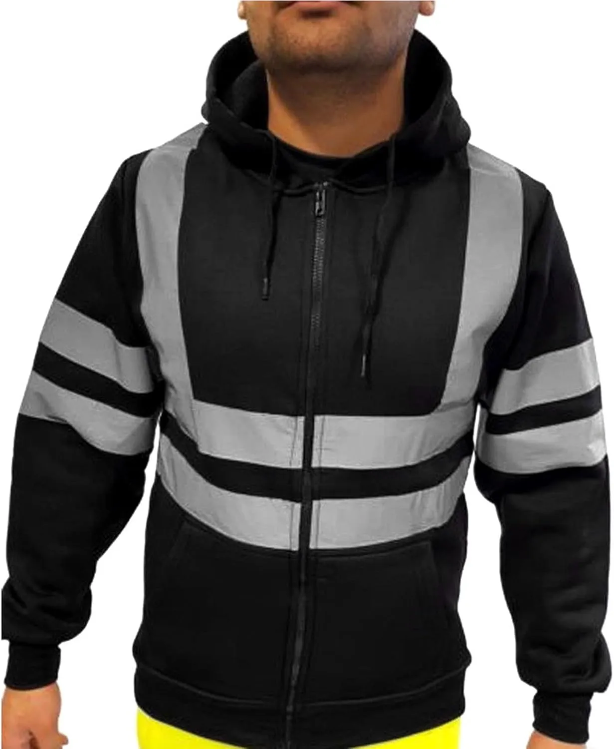 High Visibility Safety Sweatshirt for Men Full Zip Up Hooded Jacket Work Utility Hi-Vis Hoodies Novelty Outwear Top