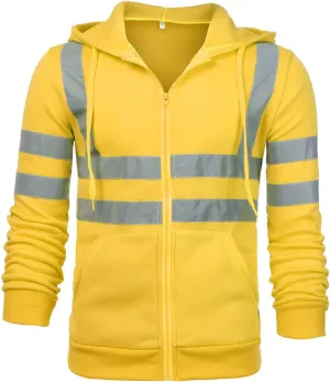 High Visibility Safety Sweatshirt for Men Full Zip Up Hooded Jacket Work Utility Hi-Vis Hoodies Novelty Outwear Top