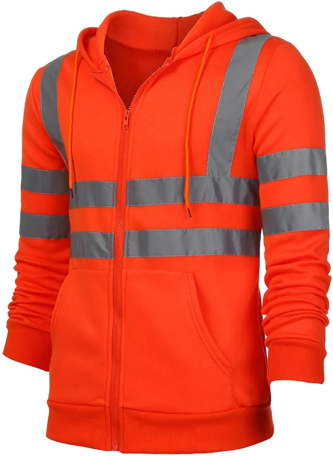High Visibility Safety Sweatshirt for Men Full Zip Up Hooded Jacket Work Utility Hi-Vis Hoodies Novelty Outwear Top