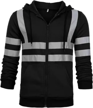 High Visibility Safety Sweatshirt for Men Full Zip Up Hooded Jacket Work Utility Hi-Vis Hoodies Novelty Outwear Top