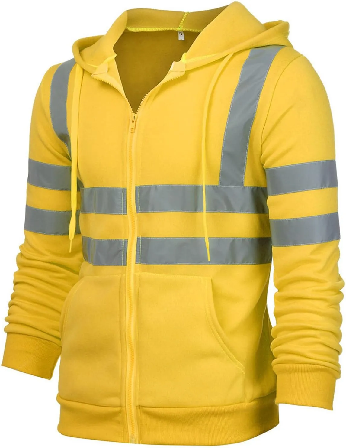 High Visibility Safety Sweatshirt for Men Full Zip Up Hooded Jacket Work Utility Hi-Vis Hoodies Novelty Outwear Top