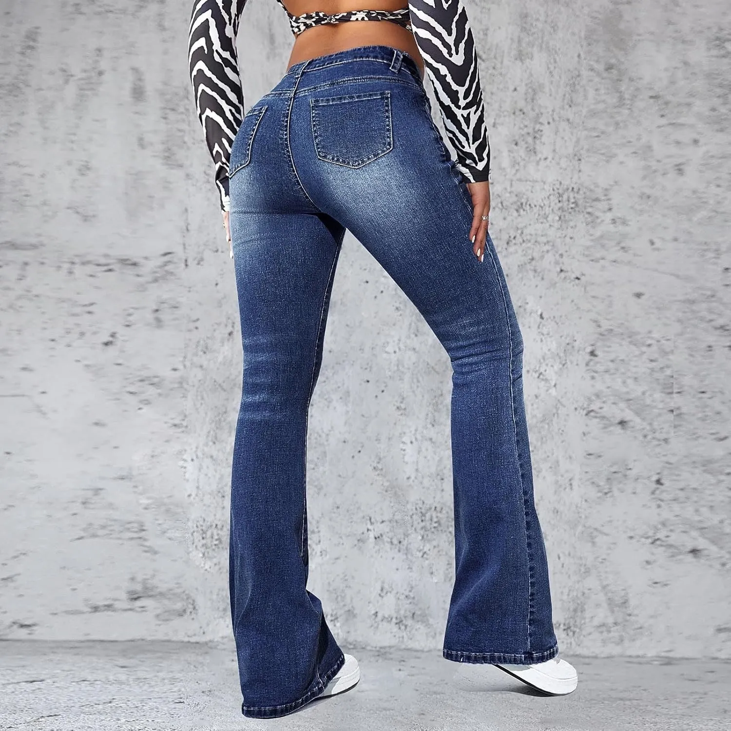 High Waisted Jeans for Women Bell Bottom Stretchy Wide Leg Flare Jeans Business Casual Denim Pants with Pockets