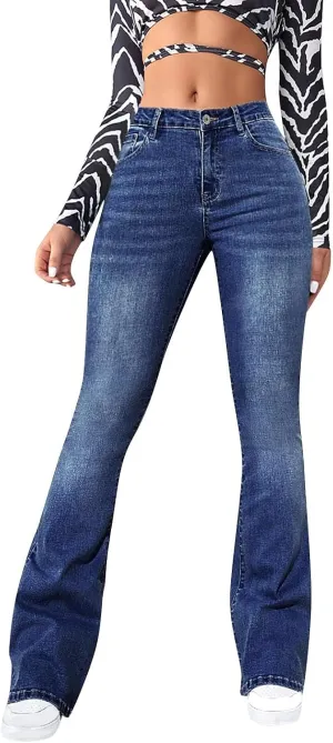 High Waisted Jeans for Women Bell Bottom Stretchy Wide Leg Flare Jeans Business Casual Denim Pants with Pockets