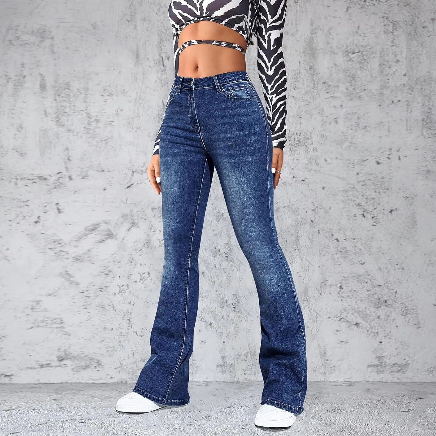 High Waisted Jeans for Women Bell Bottom Stretchy Wide Leg Flare Jeans Business Casual Denim Pants with Pockets