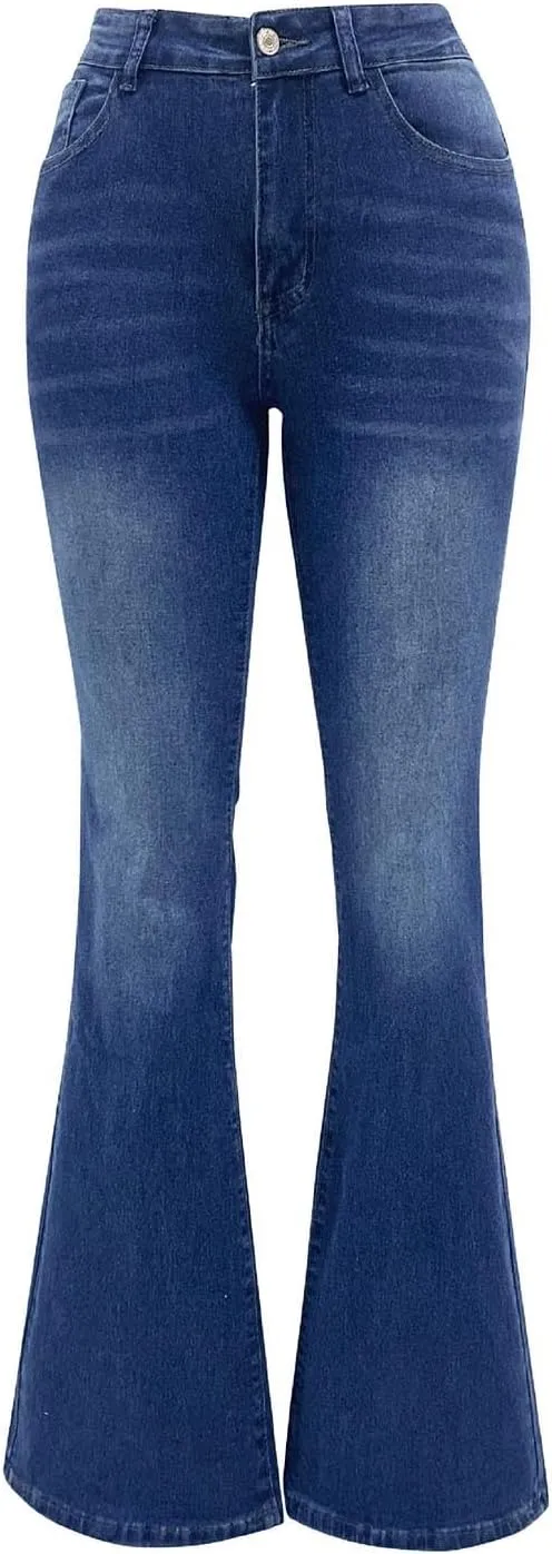 High Waisted Jeans for Women Bell Bottom Stretchy Wide Leg Flare Jeans Business Casual Denim Pants with Pockets