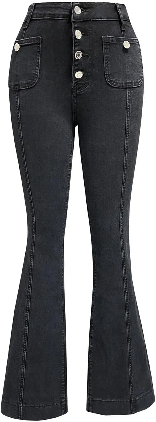 High Waisted Jeans for Women Bell Bottom Stretchy Wide Leg Flare Jeans Business Casual Denim Pants with Pockets