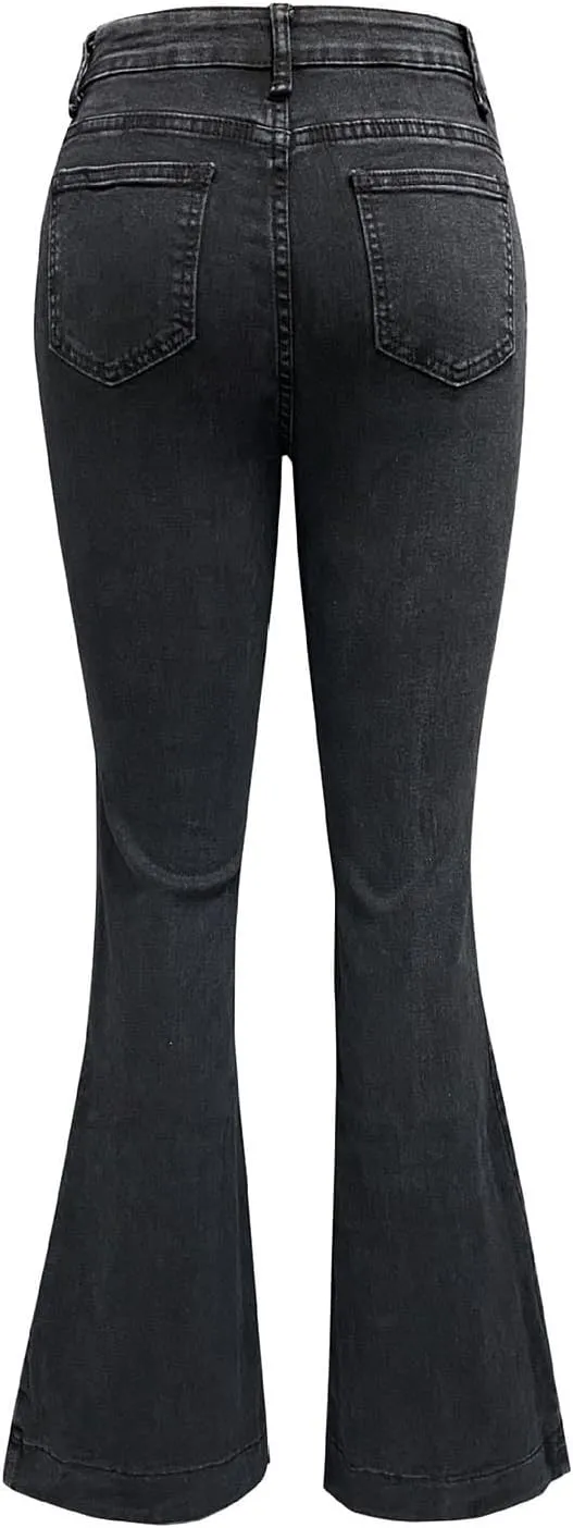High Waisted Jeans for Women Bell Bottom Stretchy Wide Leg Flare Jeans Business Casual Denim Pants with Pockets