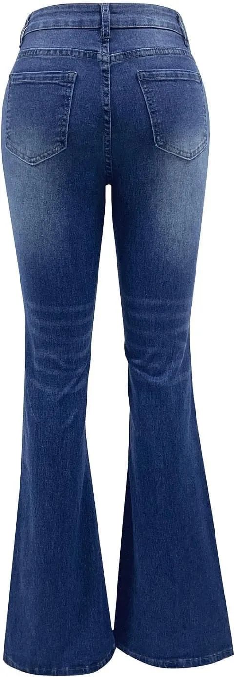 High Waisted Jeans for Women Bell Bottom Stretchy Wide Leg Flare Jeans Business Casual Denim Pants with Pockets