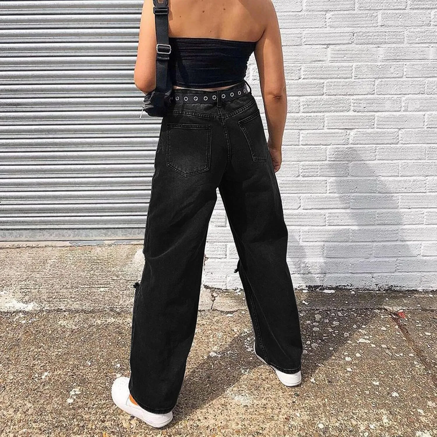 High Waisted Jeans for Women Women Loose Ripped Boyfriends Jeans High Waist Baggy Denim Pants Alternative Clothes