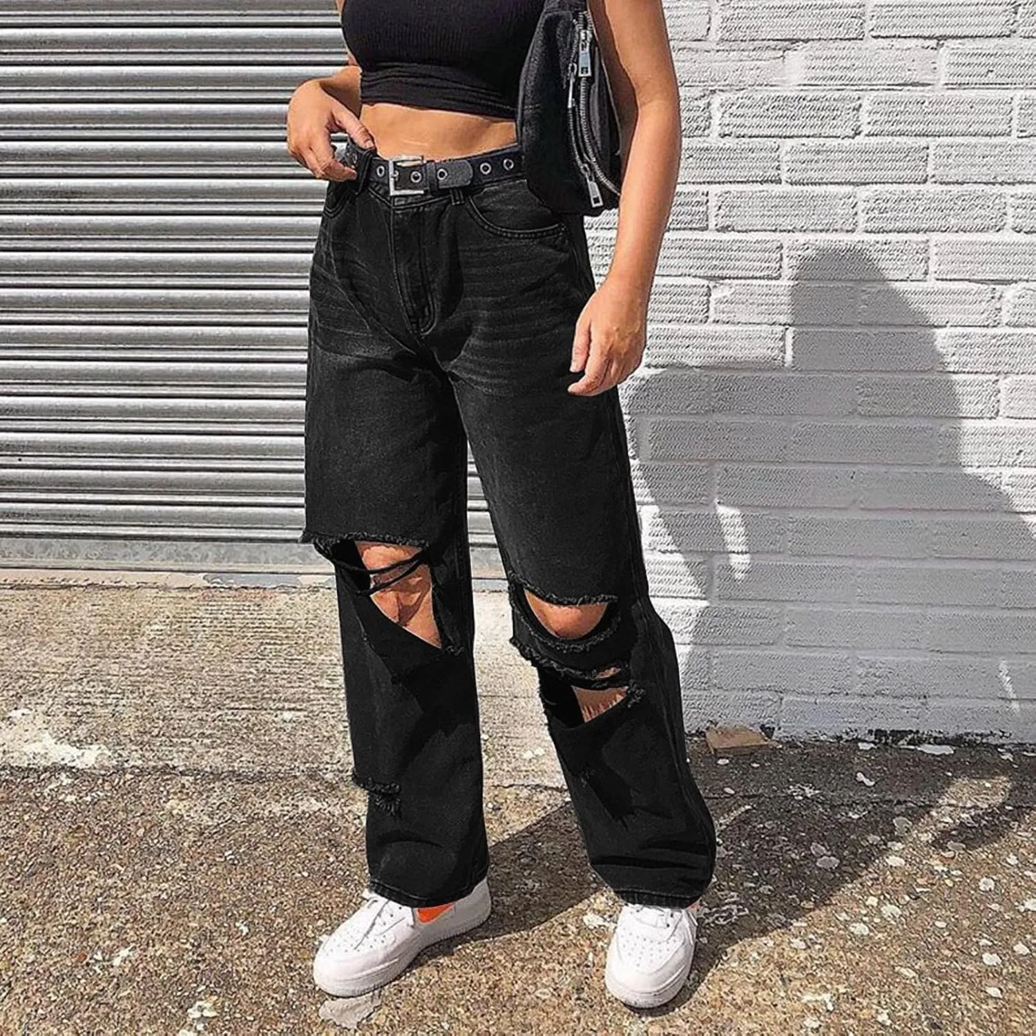 High Waisted Jeans for Women Women Loose Ripped Boyfriends Jeans High Waist Baggy Denim Pants Alternative Clothes