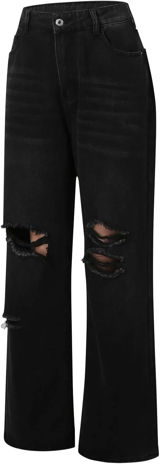 High Waisted Jeans for Women Women Loose Ripped Boyfriends Jeans High Waist Baggy Denim Pants Alternative Clothes