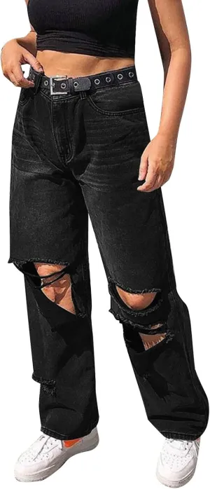 High Waisted Jeans for Women Women Loose Ripped Boyfriends Jeans High Waist Baggy Denim Pants Alternative Clothes
