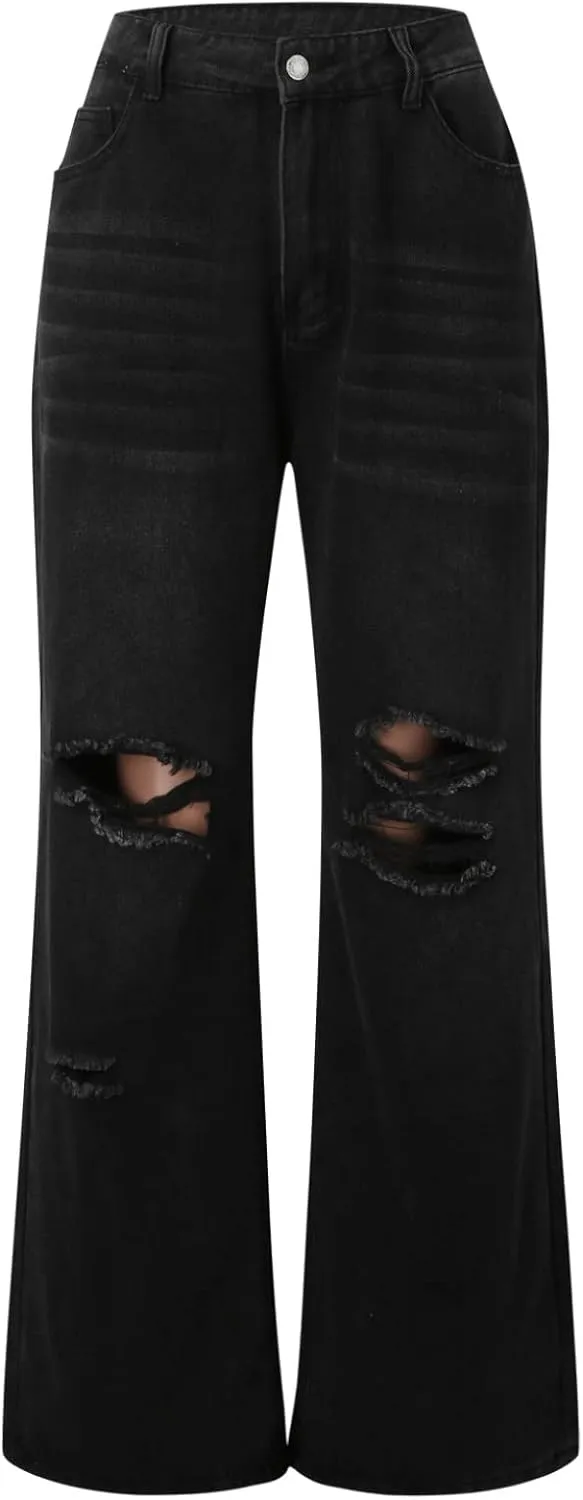 High Waisted Jeans for Women Women Loose Ripped Boyfriends Jeans High Waist Baggy Denim Pants Alternative Clothes